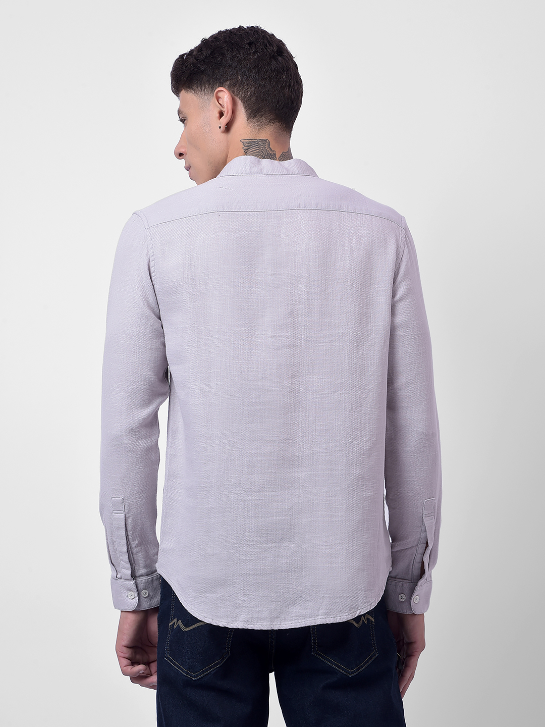 Numero Uno Men Beige Mandarin Collar Regular Fit Shirt